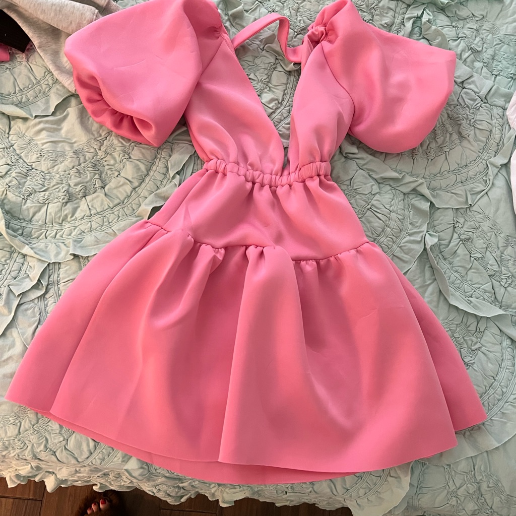 Pink Puff Sleeve Mini Dress